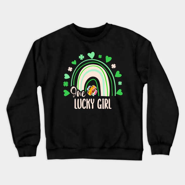 Leopard Tie Dye Rainbow Happy St Patricks Day One Lucky Girl Shamrock Crewneck Sweatshirt by wonderws